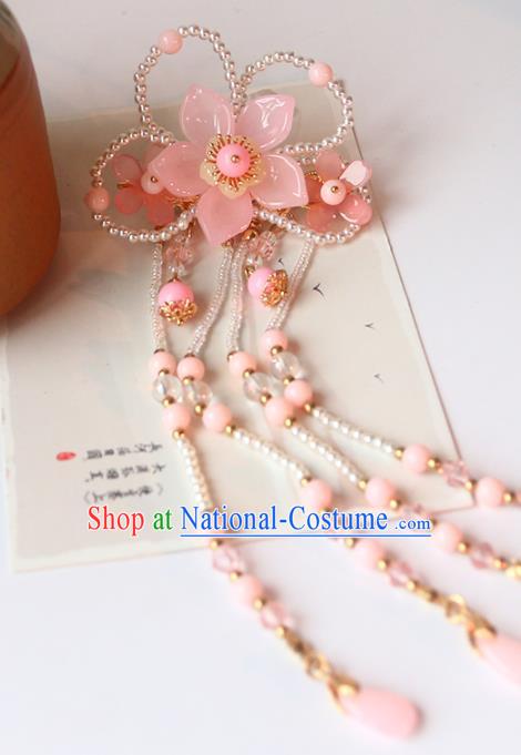 Handmade Chinese Classical Beads Hair Claw Traditional Hair Accessories Ancient Hanfu Pink Plum Hairpins Hair Stick for Women