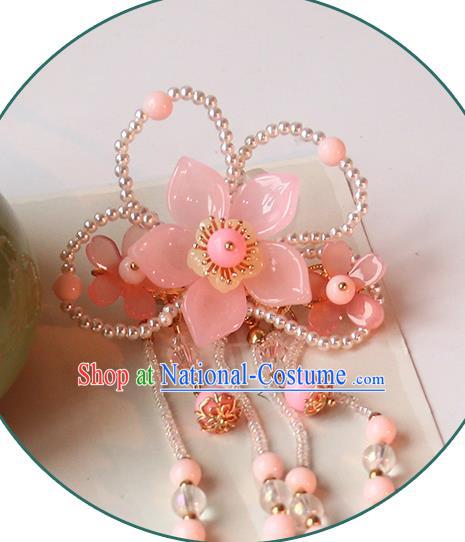 Handmade Chinese Classical Beads Hair Claw Traditional Hair Accessories Ancient Hanfu Pink Plum Hairpins Hair Stick for Women