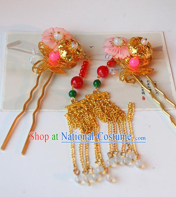 Handmade Chinese Classical Plum Hair Clip Traditional Hair Accessories Ancient Hanfu Golden Butterfly Tassel Hairpins for Women