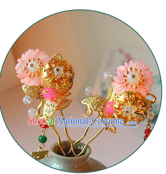 Handmade Chinese Classical Plum Hair Clip Traditional Hair Accessories Ancient Hanfu Golden Butterfly Tassel Hairpins for Women