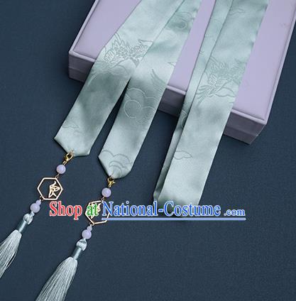 Chinese Traditional Hanfu Light Green Silk Hairband Hair Accessories Handmade Hair Rope Tassel Hair Clasp for Women