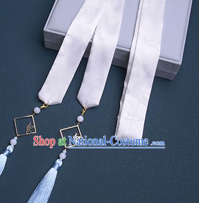 Chinese Traditional Hanfu White Silk Hairband Hair Accessories Handmade Hair Rope Tassel Hair Clasp for Women