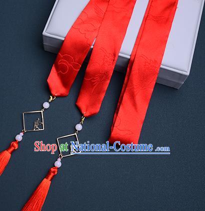 Chinese Traditional Cloud Pattern Hanfu Red Silk Hairband Hair Accessories Handmade Hair Rope Tassel Hair Clasp for Women