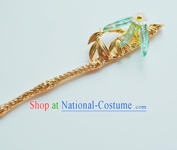 Handmade Chinese Golden Bamboo Hair Clip Traditional Hair Accessories Ancient Hanfu Classical Hairpins for Women