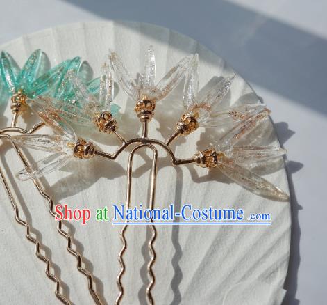 Handmade Chinese Beige Bamboo Leaf Hair Clip Traditional Hair Accessories Ancient Hanfu Hairpins for Women