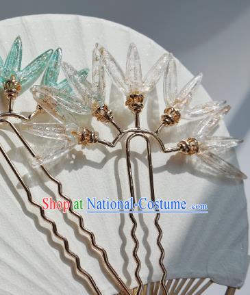 Handmade Chinese Beige Bamboo Leaf Hair Clip Traditional Hair Accessories Ancient Hanfu Hairpins for Women