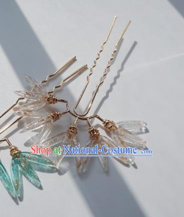 Handmade Chinese Beige Bamboo Leaf Hair Clip Traditional Hair Accessories Ancient Hanfu Hairpins for Women