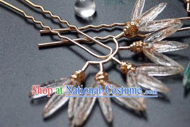 Handmade Chinese Beige Bamboo Leaf Hair Clip Traditional Hair Accessories Ancient Hanfu Hairpins for Women