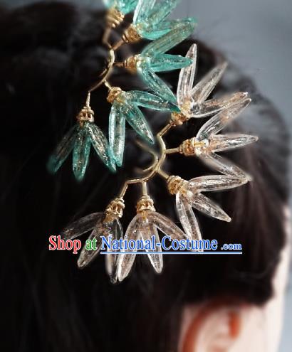 Handmade Chinese Beige Bamboo Leaf Hair Clip Traditional Hair Accessories Ancient Hanfu Hairpins for Women