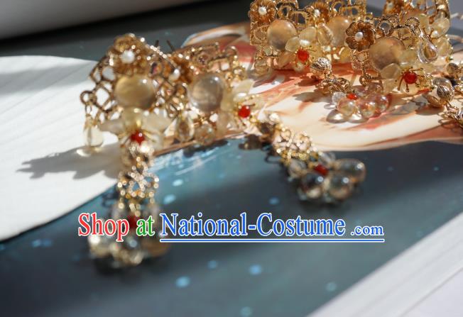 Handmade Chinese Crystal Tassel Hair Clip Traditional Hair Accessories Ancient Tang Dynasty Court Chalcedony Hairpins for Women