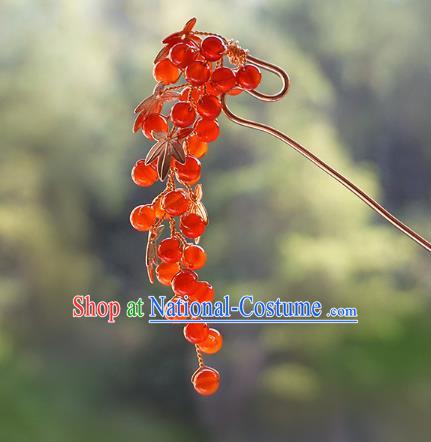 Handmade Chinese Hanfu Agate Hair Clip Traditional Hair Accessories Ancient Red Beads Hairpins for Women