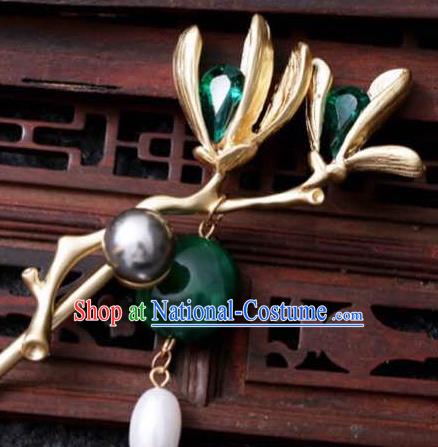 Handmade Chinese Qing Dynasty Yulan Magnolia Hair Clip Traditional Hair Accessories Ancient Princess Golden Hairpins for Women