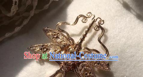 Handmade Chinese Ming Dynasty Empress Hair Clip Traditional Hair Accessories Ancient Court Golden Dragonfly Hairpins for Women