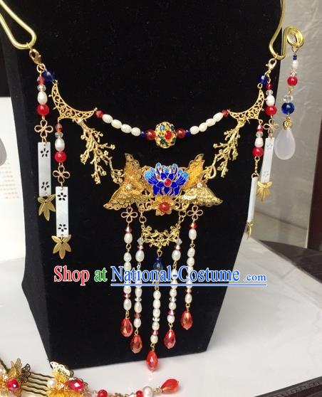 Top Grade Chinese Classical Ming Dynasty Golden Jewelry Accessories Handmade Ancient Hanfu Beads Tassel Necklace for Women