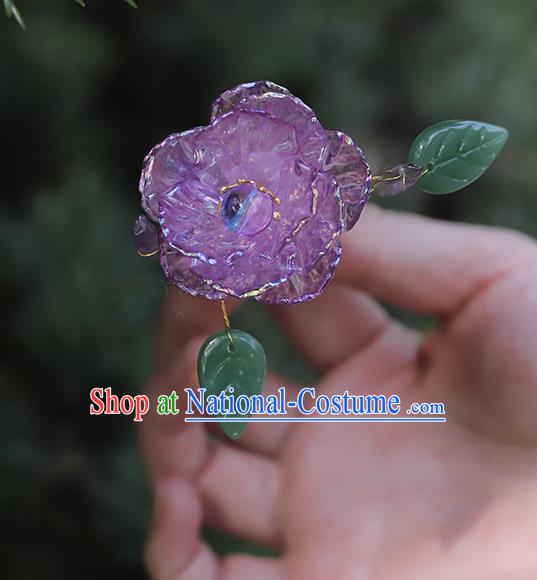 Handmade Chinese Hanfu Hair Clip Traditional Hair Accessories Ancient Princess Purple Camellia Hairpins for Women