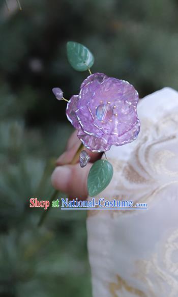 Handmade Chinese Hanfu Hair Clip Traditional Hair Accessories Ancient Princess Purple Camellia Hairpins for Women