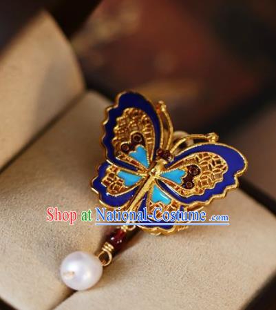 Chinese Classical Blueing Butterfly Brooch Traditional Hanfu Accessories Handmade Cheongsam Breastpin Pendant for Women