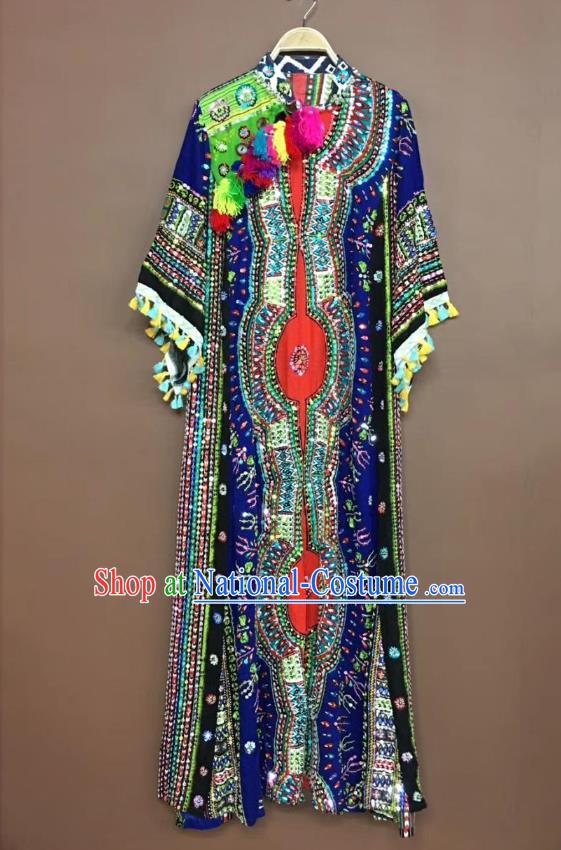 Thailand Traditional Embroidered Beads Black Dress Asian Thai National Beach Dress Photography Costumes for Women