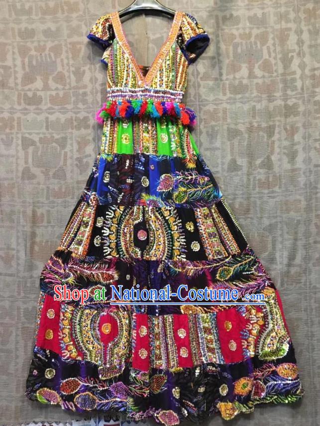 Thailand Traditional Handmade Sequins Dress Photography Asian Thai National Embroidered Beach Costumes for Women