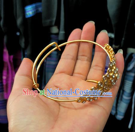 Chinese Dai Nationality Crystal Bracelet Traditional Ethnic Golden Bangle Accessories for Women