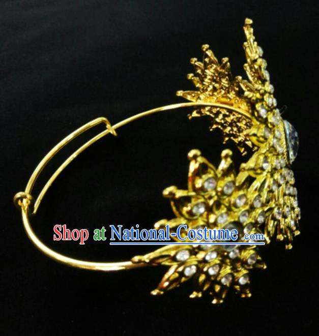 Chinese Dai Nationality Folk Dance Bracelet Traditional Ethnic Golden Bangle Accessories for Women