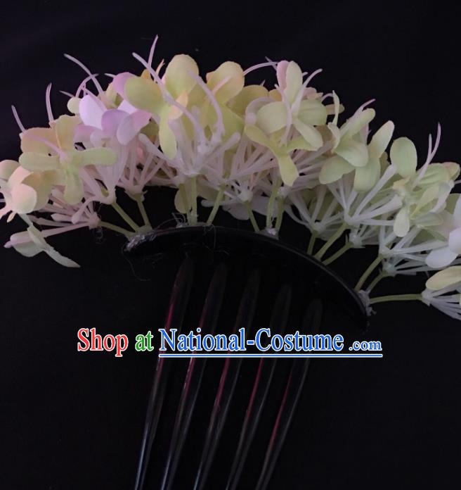 Chinese Dai Nationality Dance Beige Flowers Hairpin Traditional Ethnic Hair Accessories Handmade Hair Comb for Women