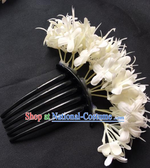 Chinese Dai Nationality Dance Beige Flowers Hairpin Traditional Ethnic Hair Accessories Handmade Hair Comb for Women