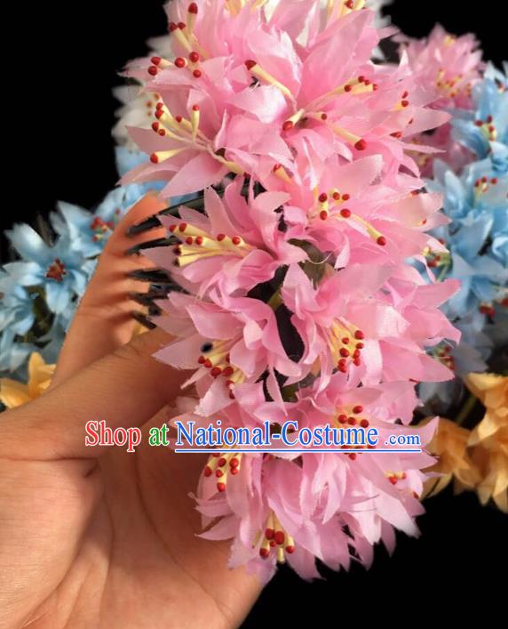 Chinese Dai Nationality Dance Pink Silk Flowers Hairpin Traditional Ethnic Hair Accessories Handmade Hair Comb for Women