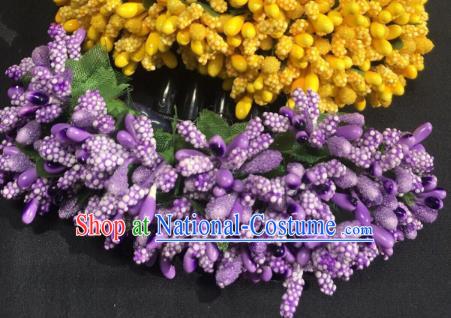 Chinese Dai Nationality Dance Hair Accessories Traditional Ethnic Handmade Purple Flowers Hair Comb Hairpin for Women