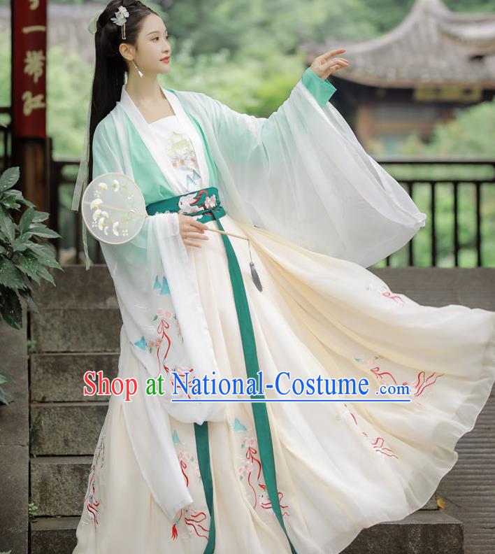 Chinese Tang Dynasty Palace Princess Costumes Traditional Ancient Court Lady Embroidered Cape Blouse and Skirt Hanfu Apparels Full Set