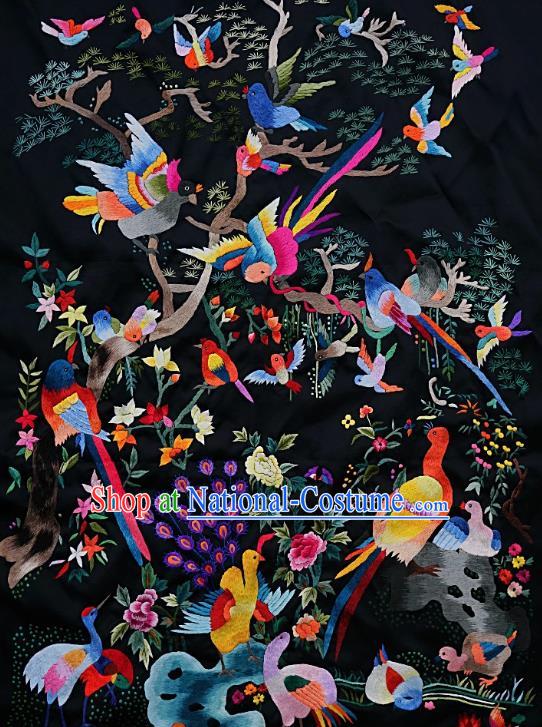 Chinese Traditional Embroidered Purple Peacock Birds Fabric Patches Handmade Embroidery Craft Embroidering Silk Decorative Picture