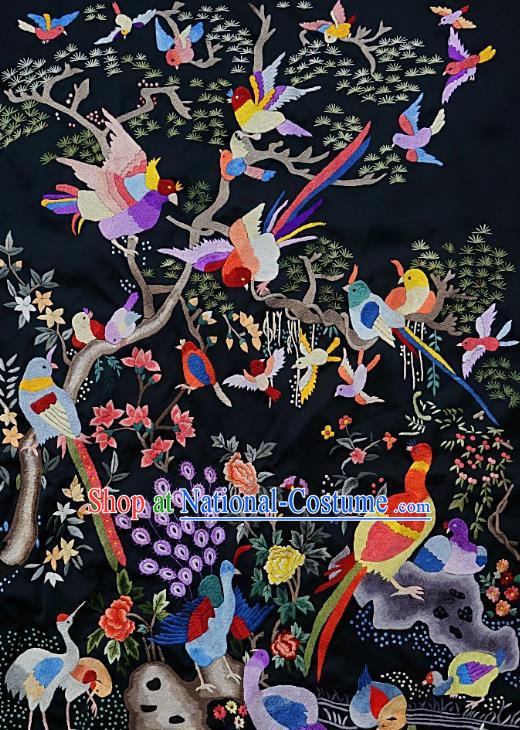 Chinese Traditional Embroidered Peacock Birds Fabric Patches Handmade Embroidery Craft Embroidering Silk Decorative Picture