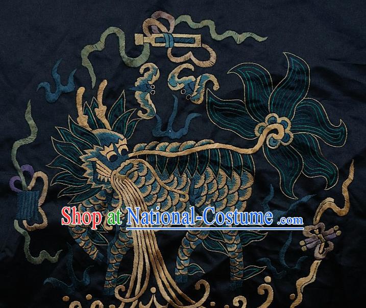 Chinese Traditional Embroidered Blue Kylin Fabric Patches Handmade Embroidery Craft Embroidering Silk Decorative Accessories