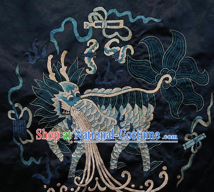 Chinese Traditional Embroidered Blue Bat Kylin Fabric Patches Handmade Embroidery Craft Embroidering Silk Decorative Accessories