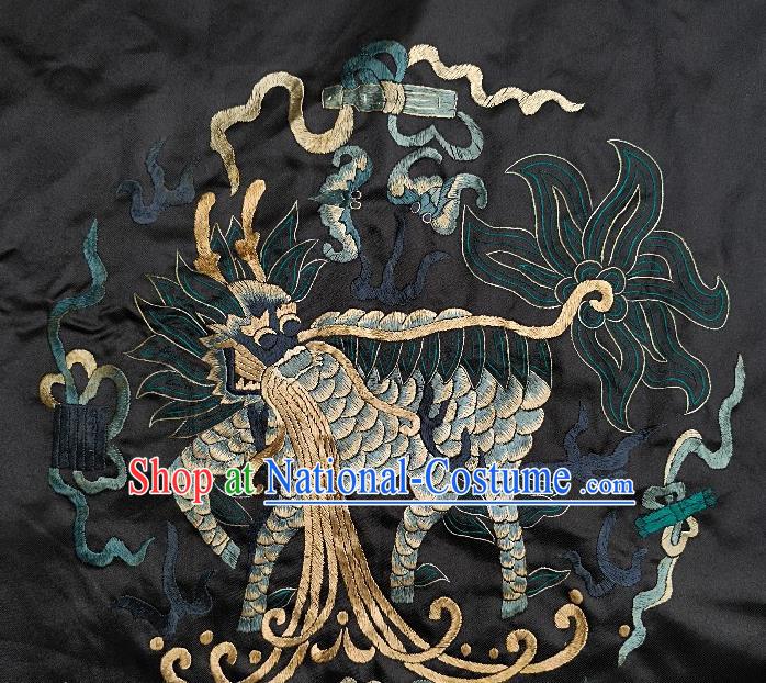 Chinese Traditional Embroidered Navy Bat Kylin Fabric Patches Handmade Embroidery Craft Embroidering Silk Decorative Accessories