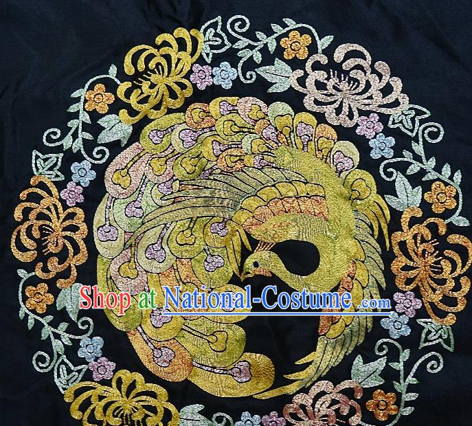 Chinese Traditional Embroidered Green Phoenix Chrysanthemum Fabric Patches Handmade Embroidery Craft Embroidering Silk Decorative Accessories