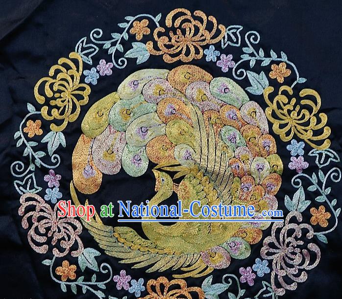 Chinese Traditional Embroidered Colorful Phoenix Chrysanthemum Fabric Patches Handmade Embroidery Craft Embroidering Silk Decorative Accessories