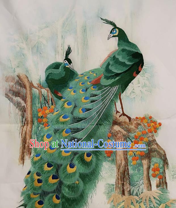 Chinese Traditional Embroidered Green Peacock Fabric Patches Handmade Embroidery Craft Embroidering Cloth Decorative Painting