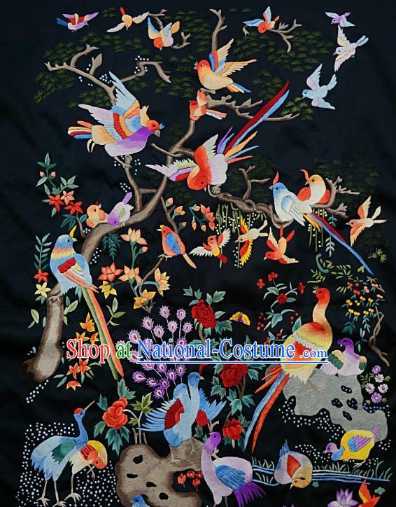 Chinese Traditional Embroidered Peacock Birds Fabric Patches Handmade Embroidery Craft Embroidering Silk Decorative Painting