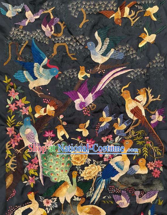 Chinese Traditional Embroidered Peacock Purple Birds Fabric Patches Handmade Embroidery Craft Embroidering Silk Decorative Painting