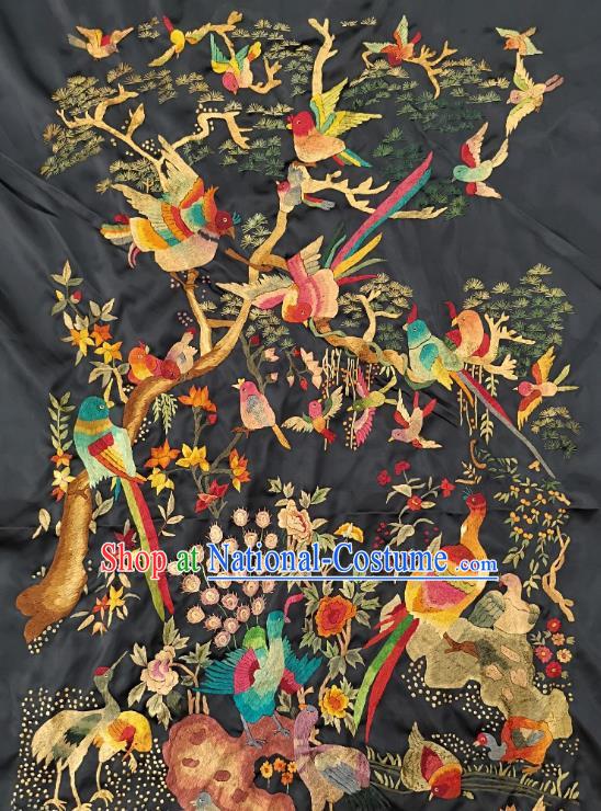 Chinese Traditional Embroidered Peacock Yellow Birds Fabric Patches Handmade Embroidery Craft Embroidering Silk Decorative Painting