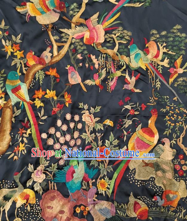 Chinese Traditional Embroidered Peacock Yellow Birds Fabric Patches Handmade Embroidery Craft Embroidering Silk Decorative Painting