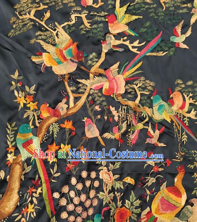 Chinese Traditional Embroidered Peacock Yellow Birds Fabric Patches Handmade Embroidery Craft Embroidering Silk Decorative Painting