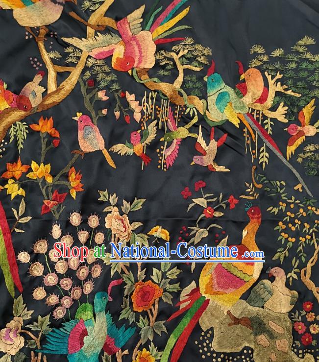 Chinese Traditional Embroidered Peacock Yellow Birds Fabric Patches Handmade Embroidery Craft Embroidering Silk Decorative Painting