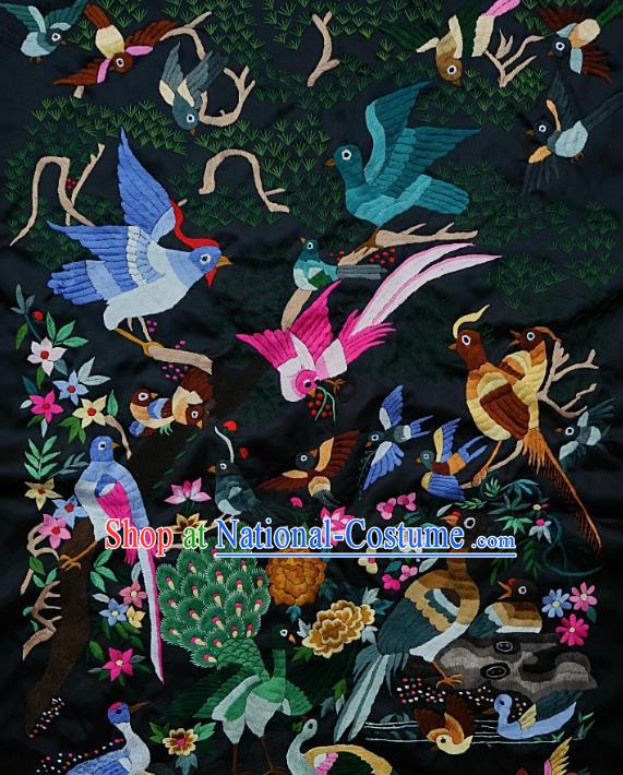 Chinese Traditional Embroidered Peacock Rosy Birds Fabric Patches Handmade Embroidery Craft Embroidering Silk Decorative Painting