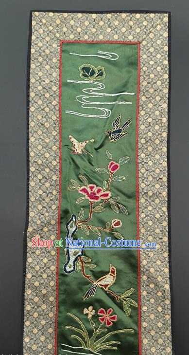 Chinese Traditional Embroidered Butterfly Orchid Picture Handmade Embroidery Craft Embroidering Green Silk Decorative Painting