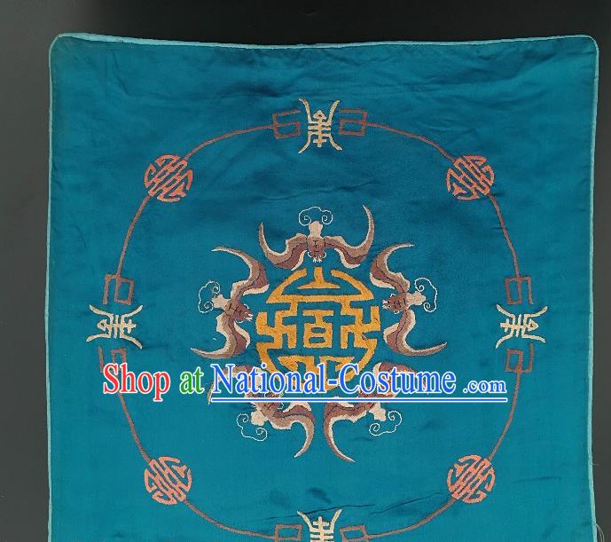 Traditional Chinese Embroidered Five Grey Bats Fabric Patches Handmade Embroidery Craft Accessories Embroidering Blue Silk Cushion Applique