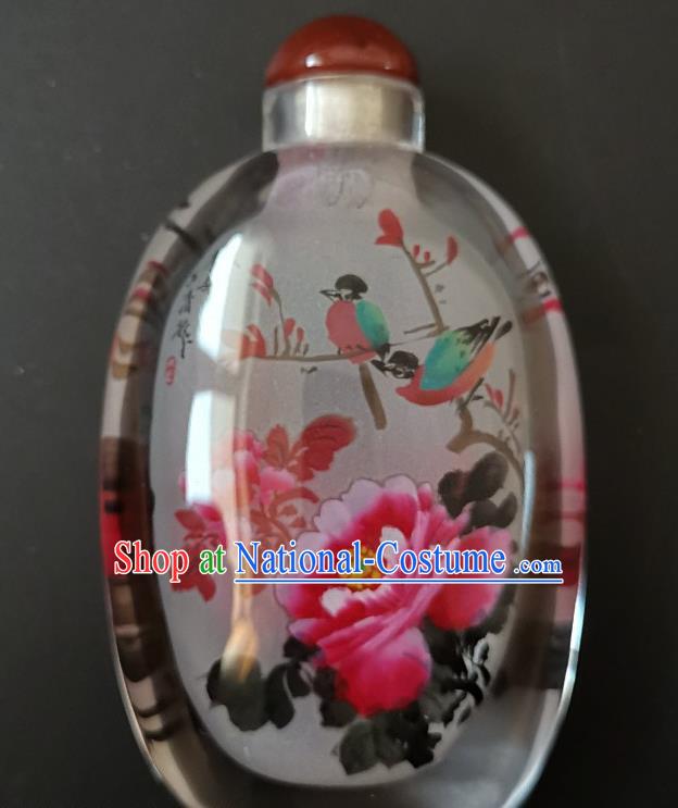 Chinese Snuff Bottle Traditional Handmade Painting Peony Birds Snuff Bottles