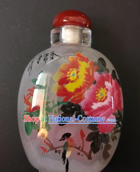 Chinese Snuff Bottle Traditional Handmade Painting Peony Birds Inside Snuff Bottles