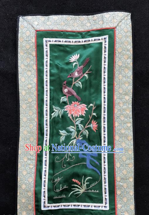 Chinese National Embroidered Chrysanthemum Bird Paintings Traditional Handmade Embroidery Decorative Green Silk Picture Craft